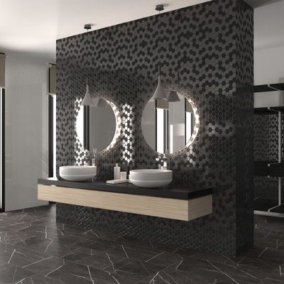 TOG Glass Mosaic Sixties Diamond Black Hexagon