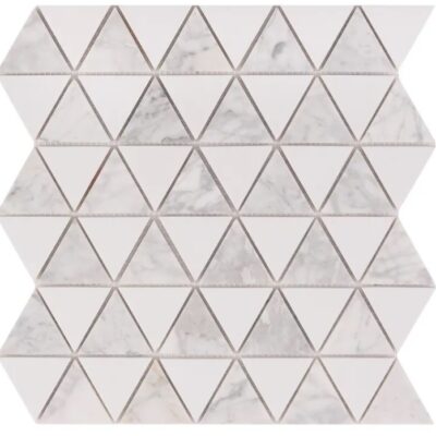 White Equilateral Triangle Honed Stone Mosaic Tiles