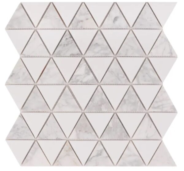 White Equilateral Triangle Honed Stone Mosaic Tiles