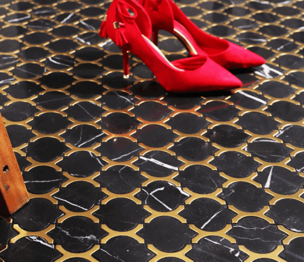 Black Marble and Gold Stainless Steel Arabesque Mosaic Tiles