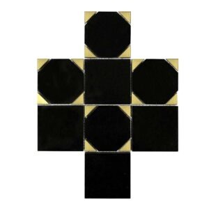 Octagon & Square Marble Mosaic with Gold Corner Accents